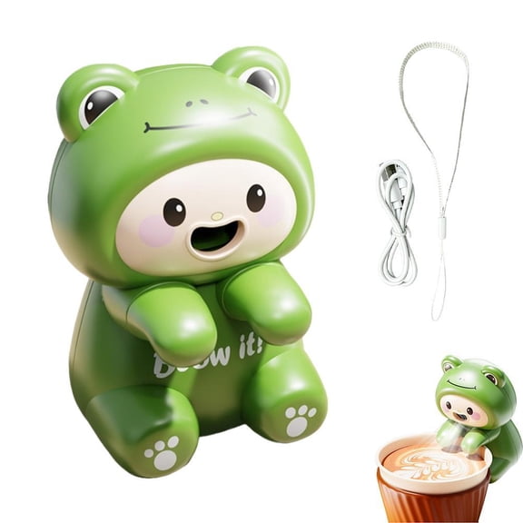 Cute Animal Clip-On Mini Food Fan - Cooling Clip-On Mini Fan for Cup & Bowl - USB-C Rechargeable Portable Drink Cooler Chiller for Home Office - Green