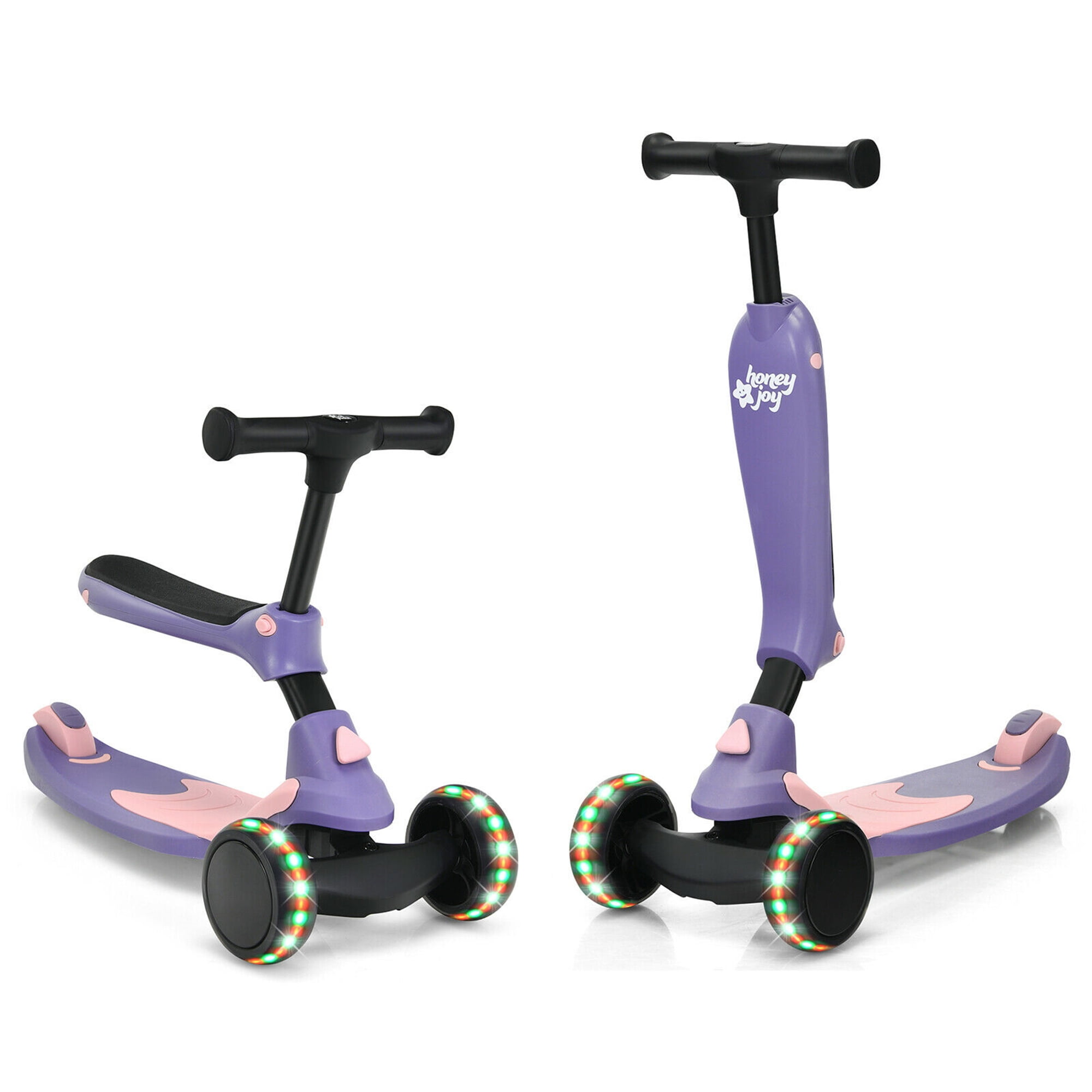 Gymax 2-in-1 Kids Kick Scooter w/ Removable Seat Flash Wheels & Brake Purple