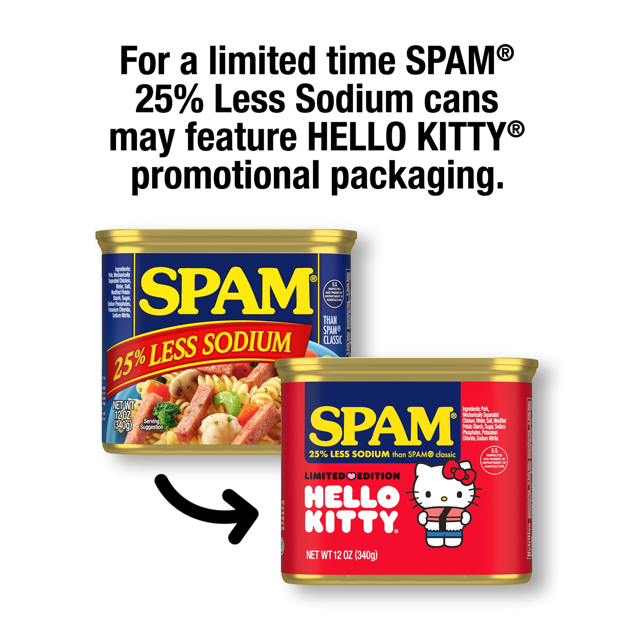 SPAM 25% Less Sodium, Canned Meats, 7 g Protein, Shelf-Stable, 12 oz Aluminum Can