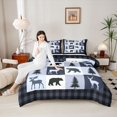 thumbnail image 4 of Feelyou Farmhouse Moose Bear Queen Comforter Set, Retro Navy Stripes Buffalo Bedding Sets, Rustic Tree Botanical Reversible Bedding Comforter Set, Microfiber Bedroom Decor, 3pcs, 4 of 8