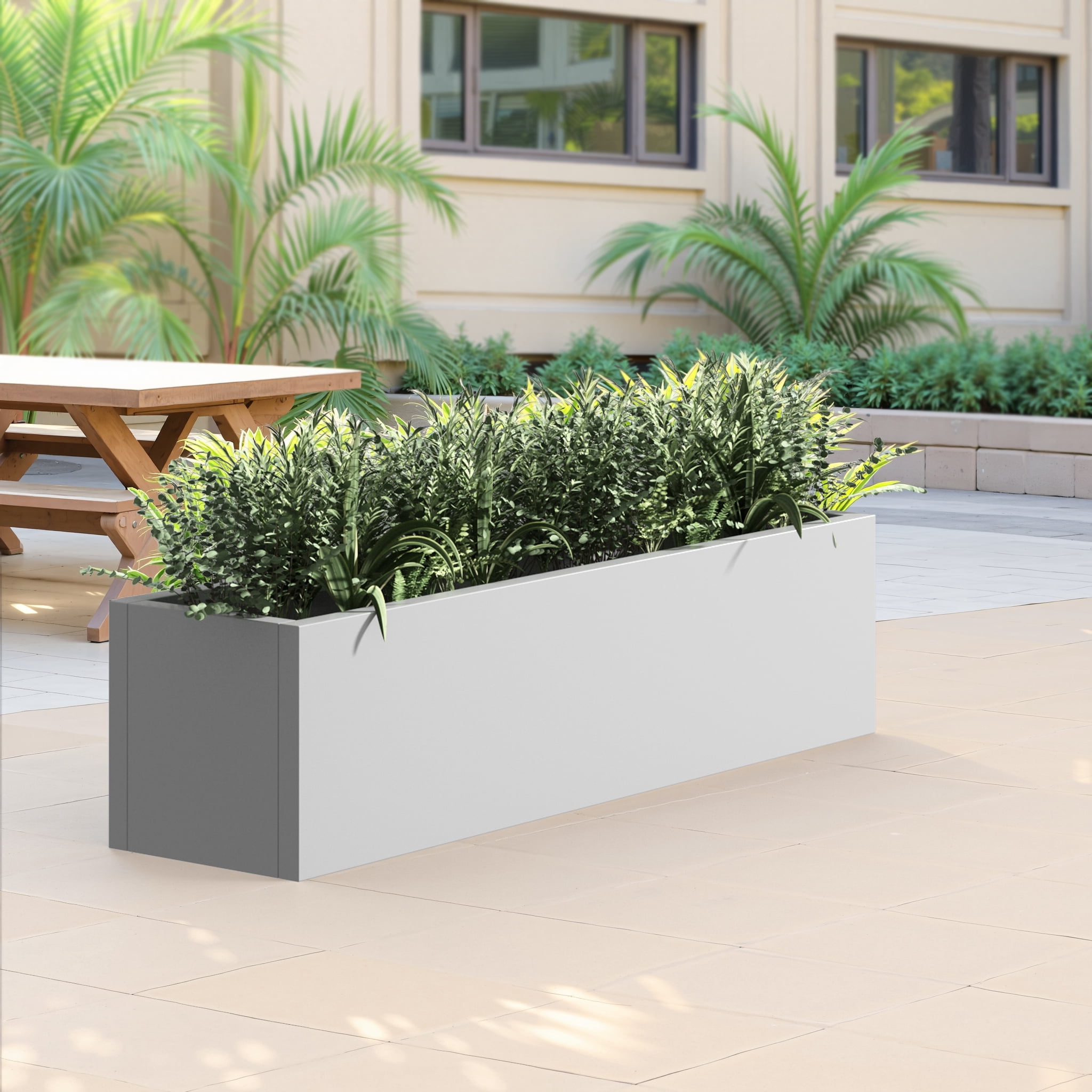MAYEERTY 36*9*9" White Modern Large Rect Metal Planter Box with Drainage Hole for Outdoor Gardening & Balcony