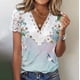 thumbnail image 3 of Camisetas de Manga Corta con Cuello en V para Mujeres Impresas con Botón Blusas Casuales de Moda de Verano Ajuste Regular, 3 of 5