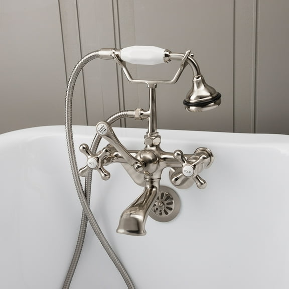 Low Spout British Telephone Clawfoot Faucet with Handshower & Metal Cross Handles