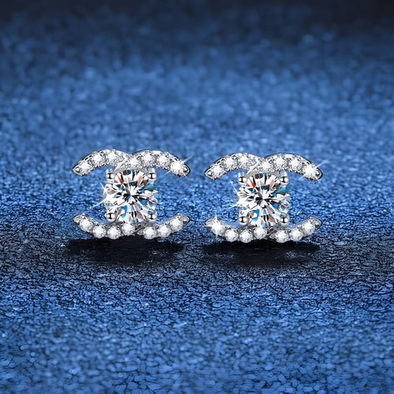 1ct Moissanite C Letter Sterling Sliver 18K Gold Plated Earrings