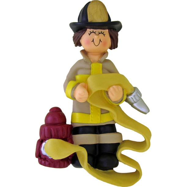 Firefighter Female Brown Personalized Christmas Ornament DO-IT-YOURSELF