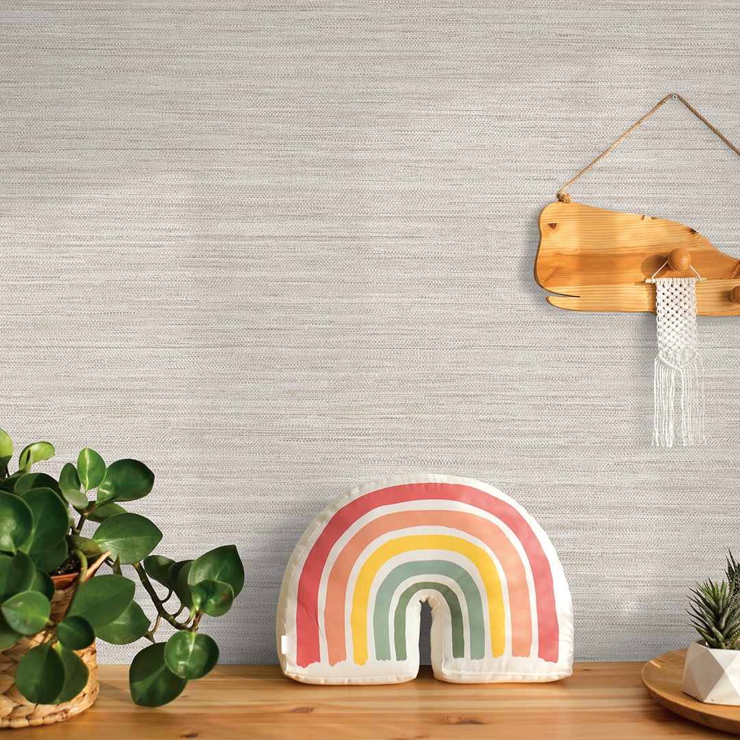 Tempaper Textured Horizontal Faux Grasscloth Beige Peel and Stick Wallpaper, 20.5" x 9'