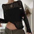 thumbnail image 2 of Durtebeua Chandail d'Été à Col Rond et Manches Courtes pour Femmes, Décontracté, Crochet Ajouré, Tricoté, Chandail, Chemise de Plage, Noir, G, 2 of 5