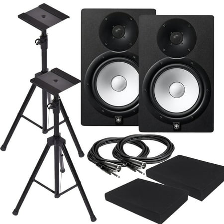 Yamaha HS8 8-Inch Powered Studio Monitor Speaker Black (Pair) with Pair of Height Adjustable Speaker Stands Tripod , High Density Studio Monitor