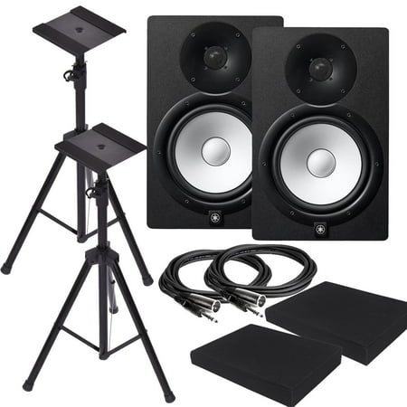 Studio Monitor Cabinet - Yamaha HS8 8-Inch Powered Studio Monitor Speaker Black (Pair) with Pair of Height Adjustable Speaker Stands Tripod , High Density Studio Monitor Isola