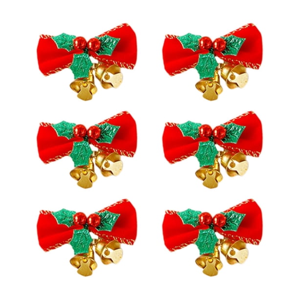 6 piezas de lazo navideño con campanas para colgar, decoración, mini lazo, adorno para Hoja verde