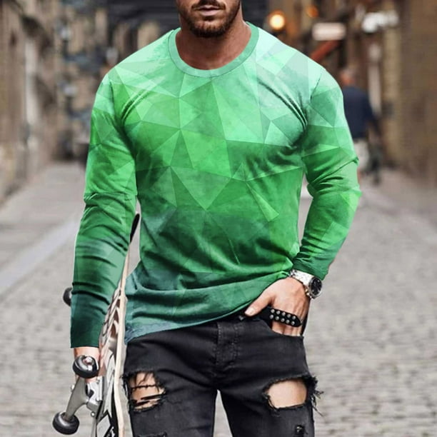 Blusas y camisas de manga larga con cuello redondo para hombre, blusas casuales de cuello redondo y manga larga, camisetas estampadas, blusas para hombre