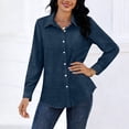 thumbnail image 4 of JGGSPWM Blouse for Women Dressy Long Sleeve Button Down Shirts Business Casual Outfit Lightweight Solid Color Tops Blue XL, 4 of 5