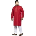 thumbnail image 2 of Men's Plus Size Solid Pure Cotton Kurta with Pyjamas Pathani shape Mandarin collar, long roll-up sleeves, Color: Red, Size: 4XL, 2 of 6