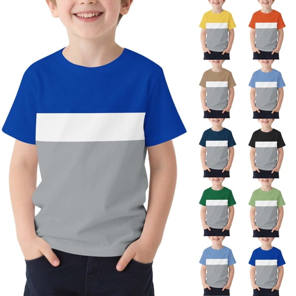 SROBPTY Teen Boys T-Shirts Solid Crew Neck Short Sleeve Breathable Sport Summer Tops for 2-13Y