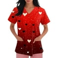 thumbnail image 3 of Scrubs For Women,Women's Fashion V-Neck Short-Sleeve Workwear with Pockets Valentine's Day Printed Top Nursing Scrub Top - Red - XXL, 3 of 4