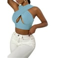 thumbnail image 3 of ZAXARRA Cross Wrap Crop Tops Sleeveless Solid Color Cutout Tank Tops, 3 of 9