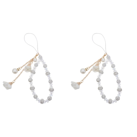 Raindrops  2 Pcs Beaded Strap Flower Phone Charm Crystal Pendant Non-slip Girl