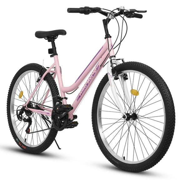 Juuar 24" Mountain Bikes for Men Women, 21 Speed Dual V-Brake Adult Bikes, Comfort Steel Frame City Commuter Bicycle, Pink