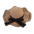thumbnail image 2 of Sombrero de playa tejido para mujer, sombrero de alero grande a la moda para fiestas, vocaciones, regalo de cumpleaños Caqui, 2 of 8
