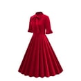 thumbnail image 2 of cfhntfmh Cocktail Dresses for Women Vintage Ruffle 3/4 Sleeve Midi Dress Elegant Front Knot Wedding Guest Party Prom Gown, 2 of 7