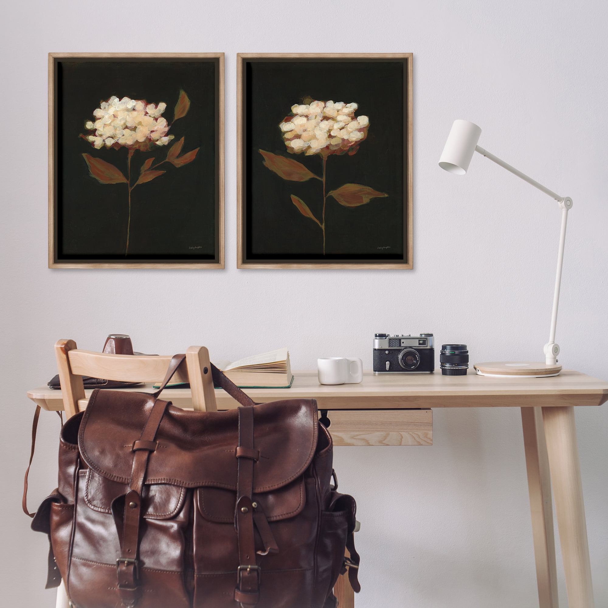 Stupell Industries Solitary Bloom Before Fall Plants & Flowers Painting Brown Floater Framed Canvas Art Print Wall Art, 31 x 25, Set of 2