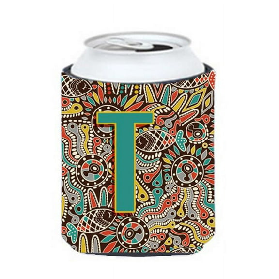 Letter T Retro Tribal Alphabet Initial Can & Bottle Hugger