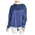 thumbnail image 2 of AXXD Blue Basic Western Shirts for Women Summer 2024 Solid Color Lapel Casual Long-Sleeved Pocket Shirt, 2 of 5