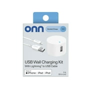 onn 12W Single USB-A Port Wall Charger with 3ft Lightning to USB Cable, MFI Certified Foldable Plug, White - Compatible with iPhone 14/13/12/11/X/XR/XS/8/7/6/5, iPad, Airpods and more
