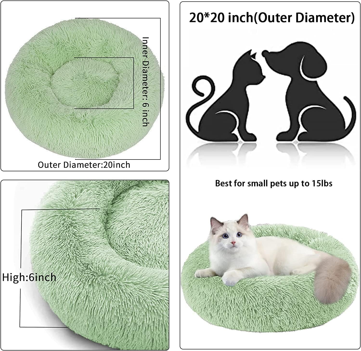 Nisrada Anti-Anxiety, Warming Calming Donut Bed for Cats, Green