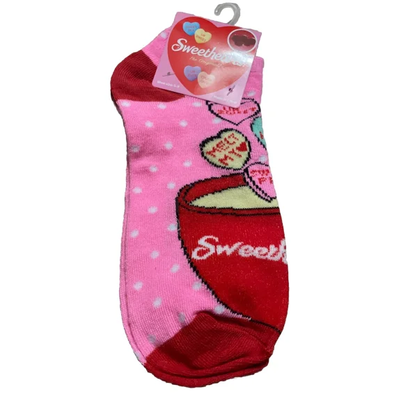 Valentine's Day Sweethearts Adult Novelty No-show Socks Womens Size 5-9 (Pink/Red)