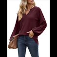 thumbnail image 1 of Camisetas de Larga para Mujer, Blusa con Escote en V Profundo, Elegantes e Informales, Moda 2025, Holgadas y Suaves, para Otoño e Invierno Vino Tinto L, 1 of 10