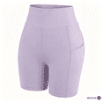 thumbnail image 2 of Afelkas Women's High Waist Yoga Shorts Tummy Control Fitness Athletic Workout Running Shorts with Pockets Purple,L, 2 of 7