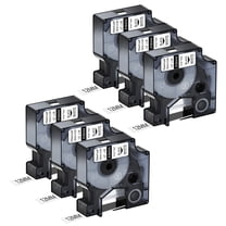NineLeaf 6PK Compatible for DYMO 18444 1/2" x 18' (12mm x 5.5m) Black on White Industrial Vinyl Label Maker Tape for Rhino 4200 5200 Label Maker
