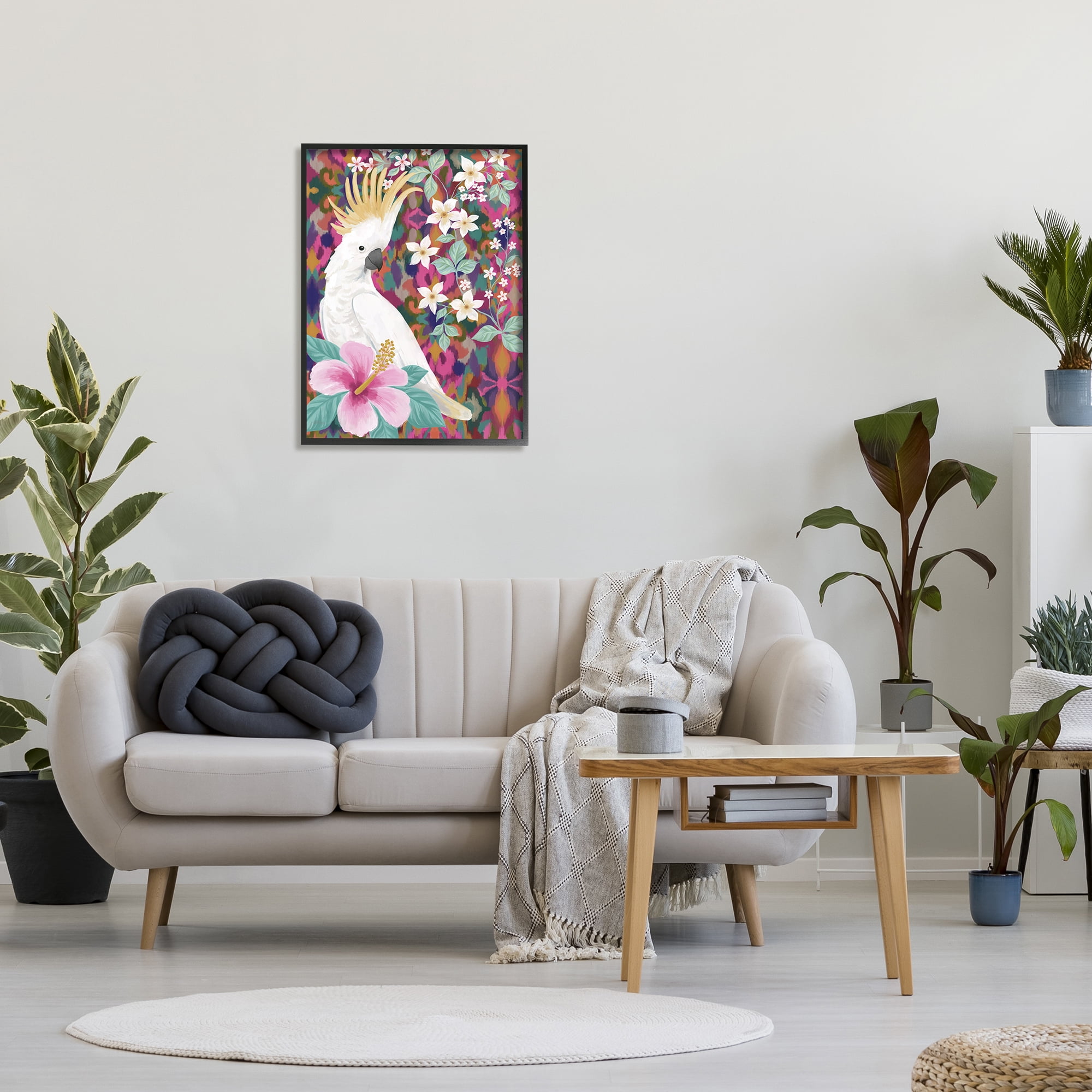 Stupell Industries Cockatoo with Floral Hibiscus Animals & Insects Painting Black Framed Art Print Wall Art, 24 x 30