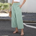 thumbnail image 4 of Women Striped Gingham Wide Leg Palazzo Pants Casual Lounge Cropped PJ Bottoms Comfy Cute Plaid Pants with Pockets Green XL, 4 of 6