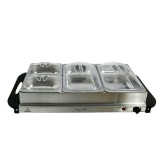 Elite Gourmet EWM-6171 Triple 3 x 2.5 Qt. Trays, Buffet Server, Food Warmer  Temperature Control, Clear Slotted Lids, Perfect for Parties, Entertaining