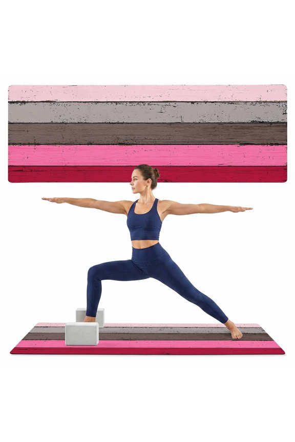 Yoga Mat Pink Wood Grain Yoga Mats with Strap & Shortage Bag Non Slip Workout Mats Absorbent Cushion Pad Farmhouse Wooden Stripes Exercise Mat for Yoga Pilates Stretching Home Gym 68"x24"