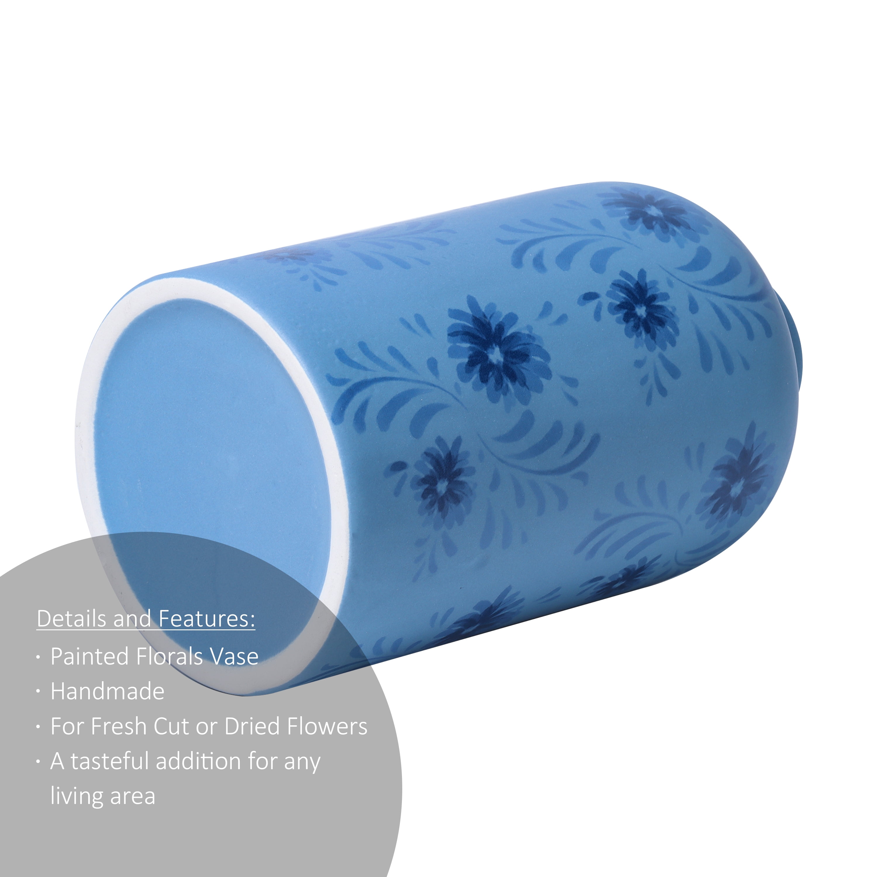 Mainstays By Becky G. & Alejandra Tall 7.6" Blue Flower Decorative Ceramic Vase