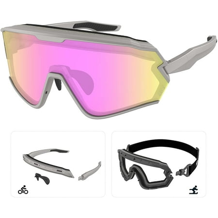 HUBO SPORTS 2-in-1 Cycling & Ski Glasses - UV400, Anti-Fog, Convertible With Magnetic Sweat Pad