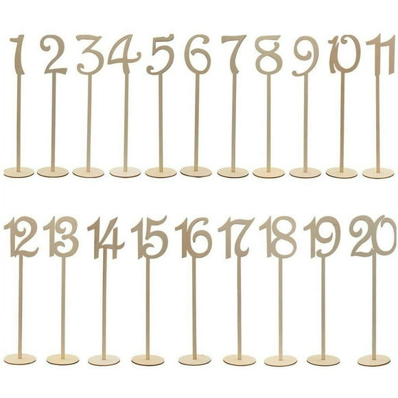 Numéro 1 à 20 Numéros de Table En Bois avec Base de Support pour le Mariage Banquet Table de Fête Maison Anniversaire Décoration (Haute)