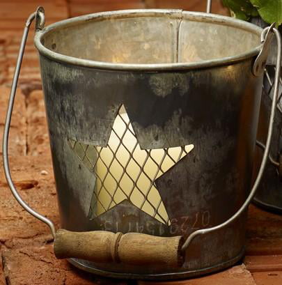 New Primitive Rustic Antique Style SET 3 PUNCHED TIN BUCKET Candle Holder Pail 