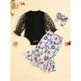 thumbnail image 3 of Bagilaanoe 3pcs Newborn Baby Girl Pants Set Long Sleeve Ribbed Romper Tops + Print Flare Trousers + Headband 3M 6M 12M 18M 24M Infant New Year Clothes, 3 of 9