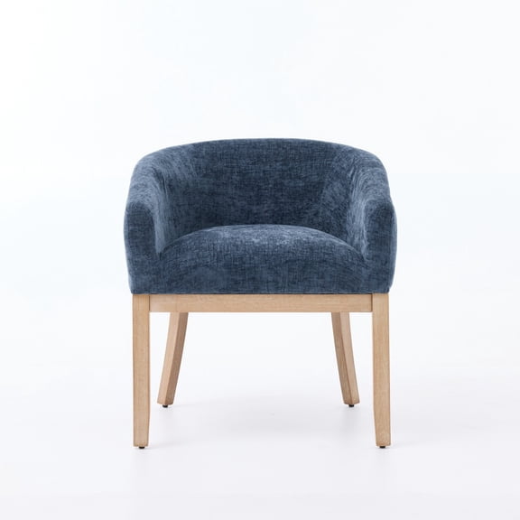 Gearwell Dining Chair Accent Armchair, Single Blue Chenille Upholstered Barrel Chair with Arms, 19-Inch Wide Natural Hardwood Frame for Dining Room and Living Room
