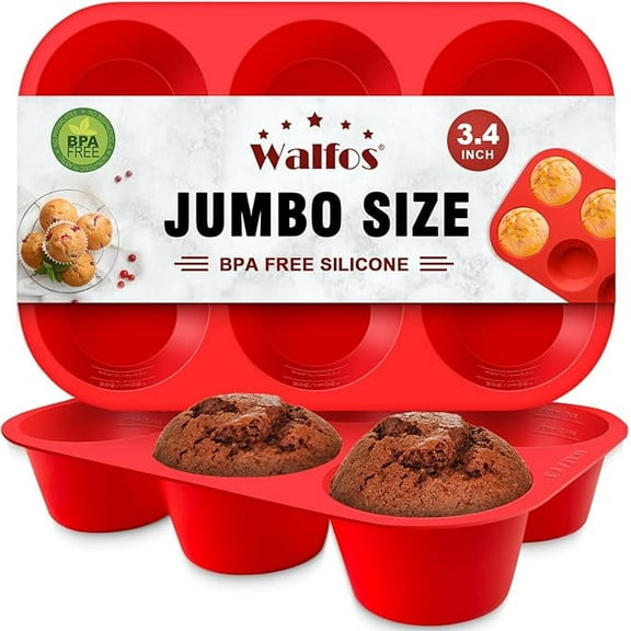 Silicone Texas Muffin Pan Set- 6 Cup Jumbo Silicone Cupcake Pan, Non-Stick, Just PoP Out! Perfect for Egg Muffin, Big Cupcake - BPA Free and Dishwasher Safe, Set of 2