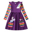 thumbnail image 3 of WIBACKER Girls Long Sleeve Stretchy Dress Kids A line Twirly Skater Casual Rainbow Unicorn Dresses, 3 of 10