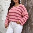 thumbnail image 7 of SeekIslan Women's Plus Size Sweaters with Crew Neck Long Sleeve Striped Loose Knit Pullover, 7 of 7