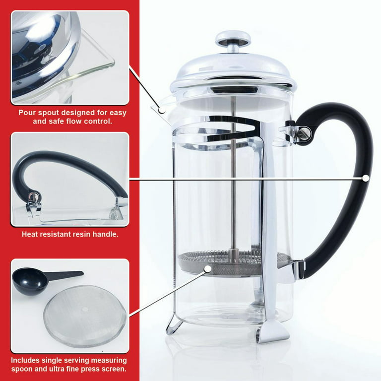 Best French Press Coffee Maker (Ultra Fine Filtration) 1 Liter (34 Ounce)  Brews 4 Cups of Coffee, Extra Fine Stainless Steel Filtration, Cafetiere,  Extras Included! 