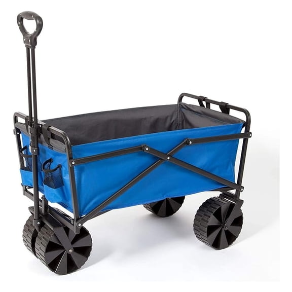 Folding Wagon Cart, 150 lb Capacity - Heavy Duty Utility Cart with Wheels, Portable Outdoor Wagon for Beach, Camping, Garden - 4 Cubic Feet, Blue/Gray
