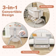 Costway 3-in-1 Portable Baby Bassinet Bedside Sleeper Cradle with Mattress& Storage Basket Beige