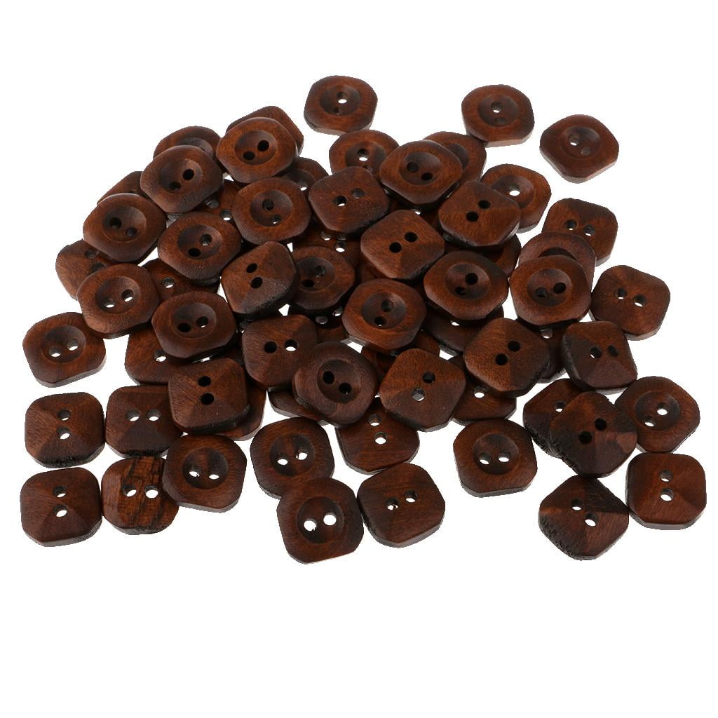 GUOOL 6x 100 Pieces Wooden Flatback -Holes Buttons for Sewing Clothing Buttons Repair 13mm